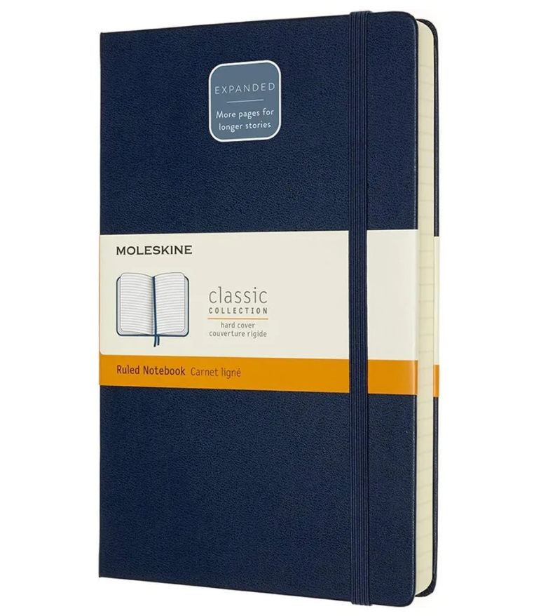 картинка Записная книжка Moleskine Expanded (в линейку), Large (13х21см), синяя от магазина Молескинов