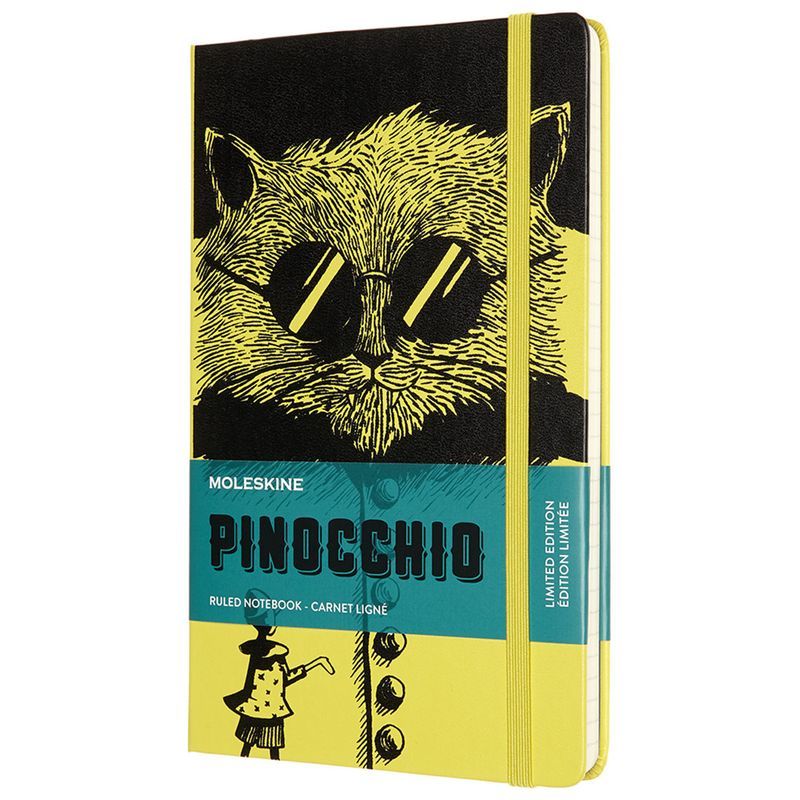 картинка Записная книжка Moleskine Limited Edition PINOCCHIO The Cat, (в линейку), Large (13x21 см), желтая от магазина Молескинов
