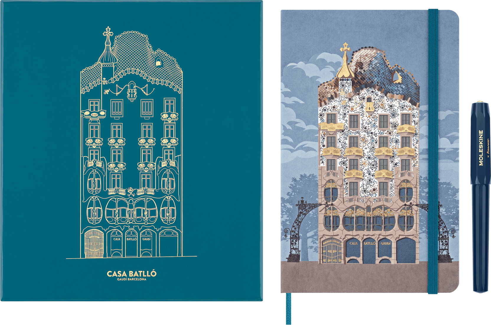 картинка Набор Moleskine Limited Edition Casa Batllo (записная книжка, в линейку, Large (13x21), голубая и шариковая ручка Kaweco, синяя) от магазина Молескинов