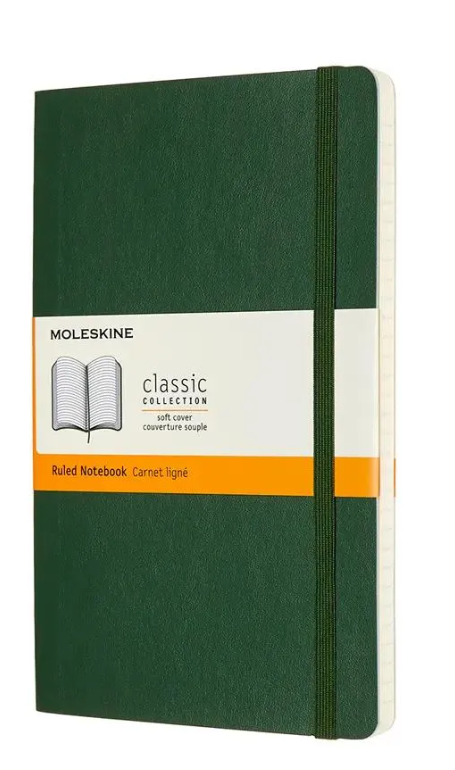 картинка Записная книжка Moleskine Classic Soft (мягкая обложка), в линейку, Large  (13х21 см), зеленая от магазина Молескинов