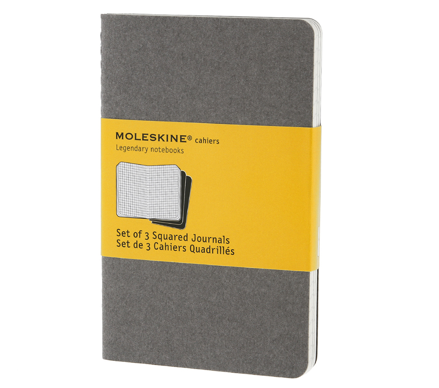 Записная книжка Moleskine Cahier (в клетку, 3 шт.), Pocket (9х14см), серая