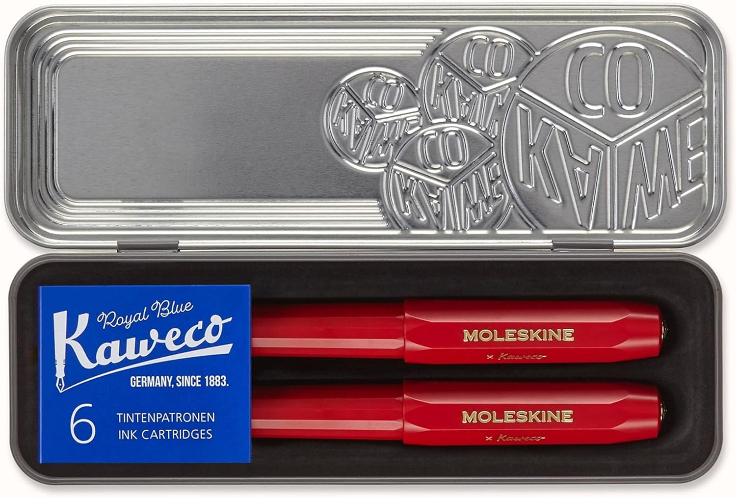 Набор Moleskine x Kaweco Красный (перьевая ручка + шариковая ручка + 6 картриджей) в подар упаковке