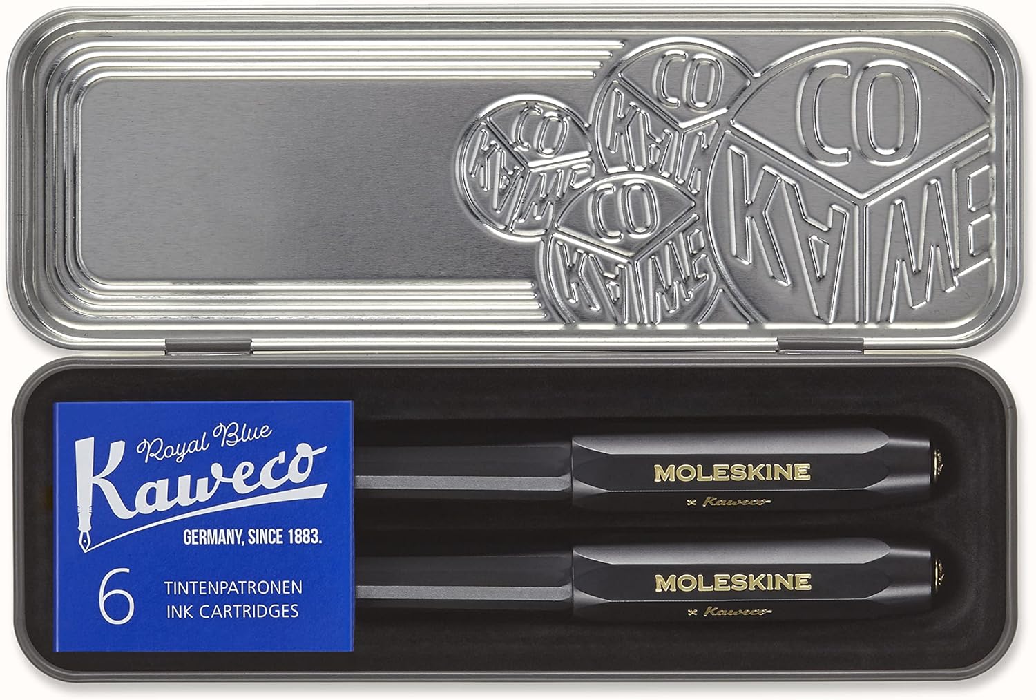 Набор Moleskine x Kaweco Черный (перьевая ручка + шариковая ручка + 6 картриджей) в подар упаковке