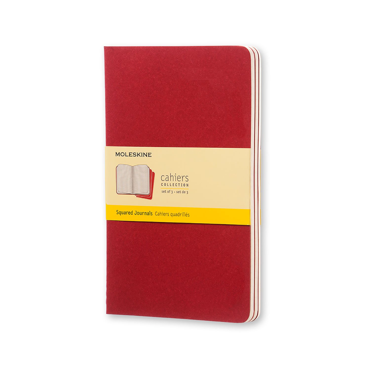 Записная книжка Moleskine Cahier (в клетку, 3 шт.), Large (13х21см), красная