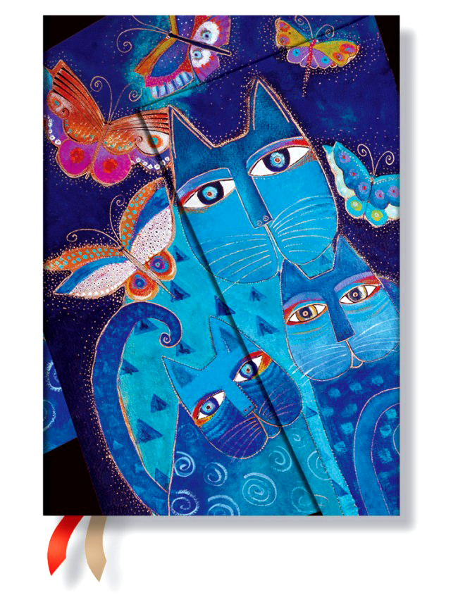 картинка Записная книжка Paperblanks Blue Cats & Butterflies (в линейку), Midi (13х18см), синяя от магазина Молескинов