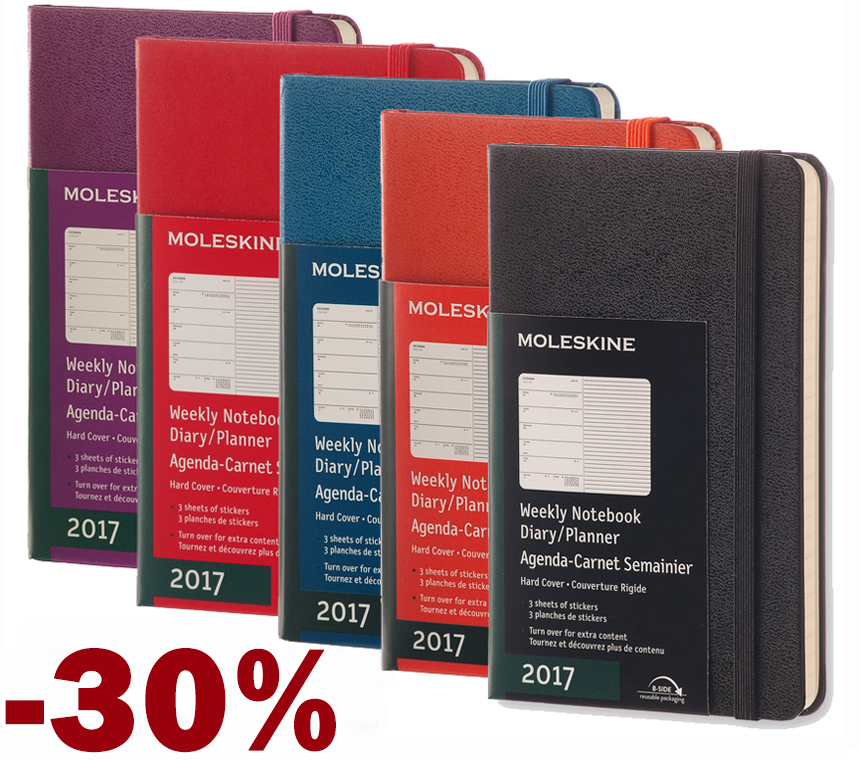 Комплект разноцветных еженедельников Moleskine Classic (2017), Pocket (9x14см) с тиснением имени на обложке