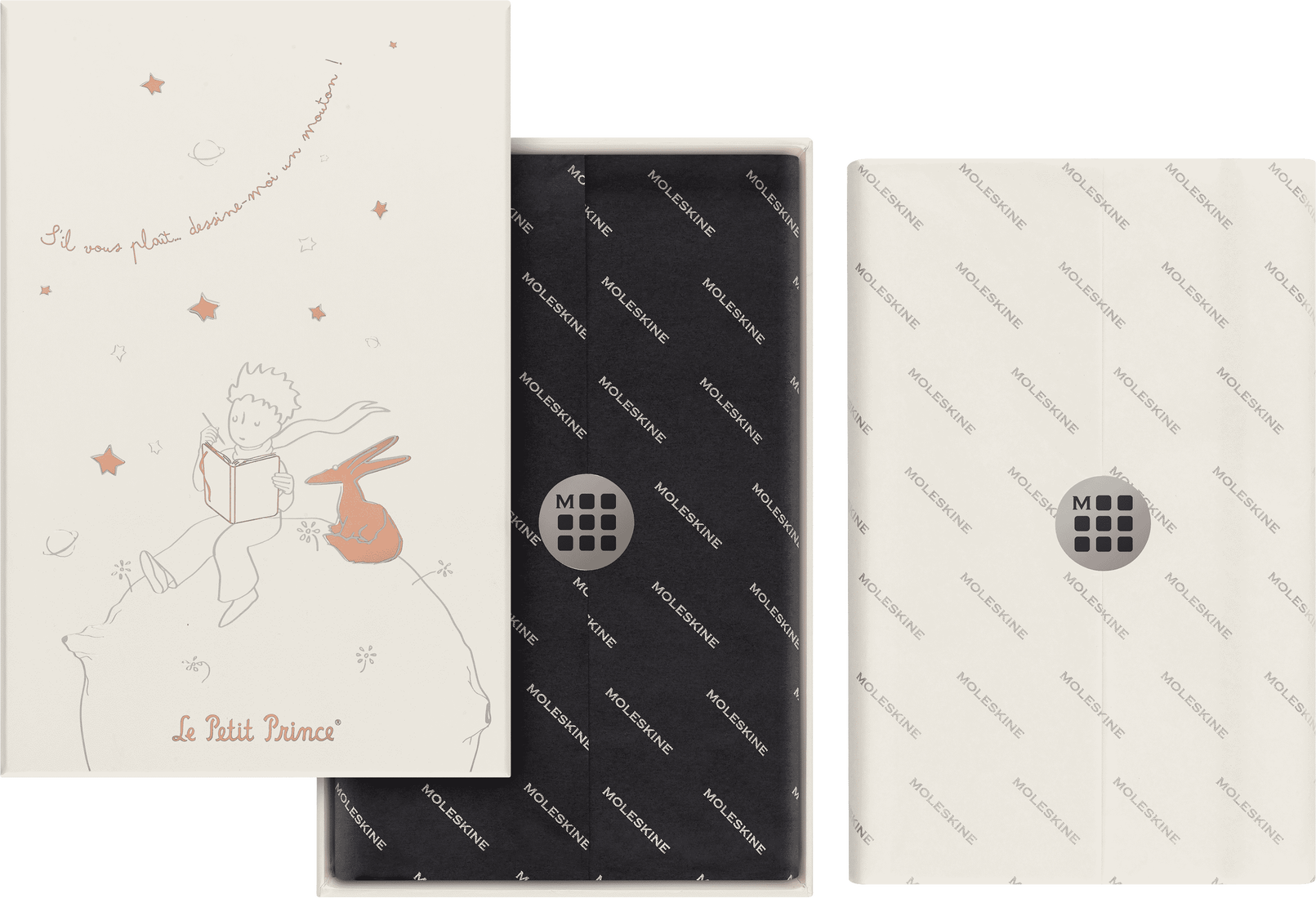 картинка Набор Moleskine Limited Edition Le Petit Prince записная книжка в линейку (черная) и недатированный еженедельник (белый), Large (13x21см), в подарочной упаковке от магазина Молескинов