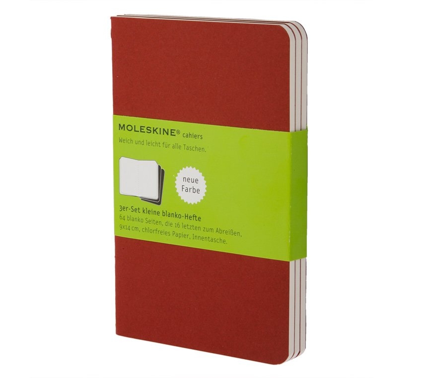 Записная книжка Moleskine Cahier (нелинованная, 3 шт.), Pocket (9х14см), красный