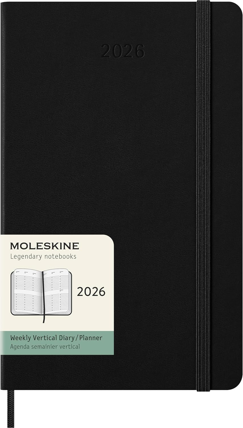 картинка Еженедельник Moleskine Classic 2026, вертикальный блок, Large (13x21 см), черный от магазина Молескинов