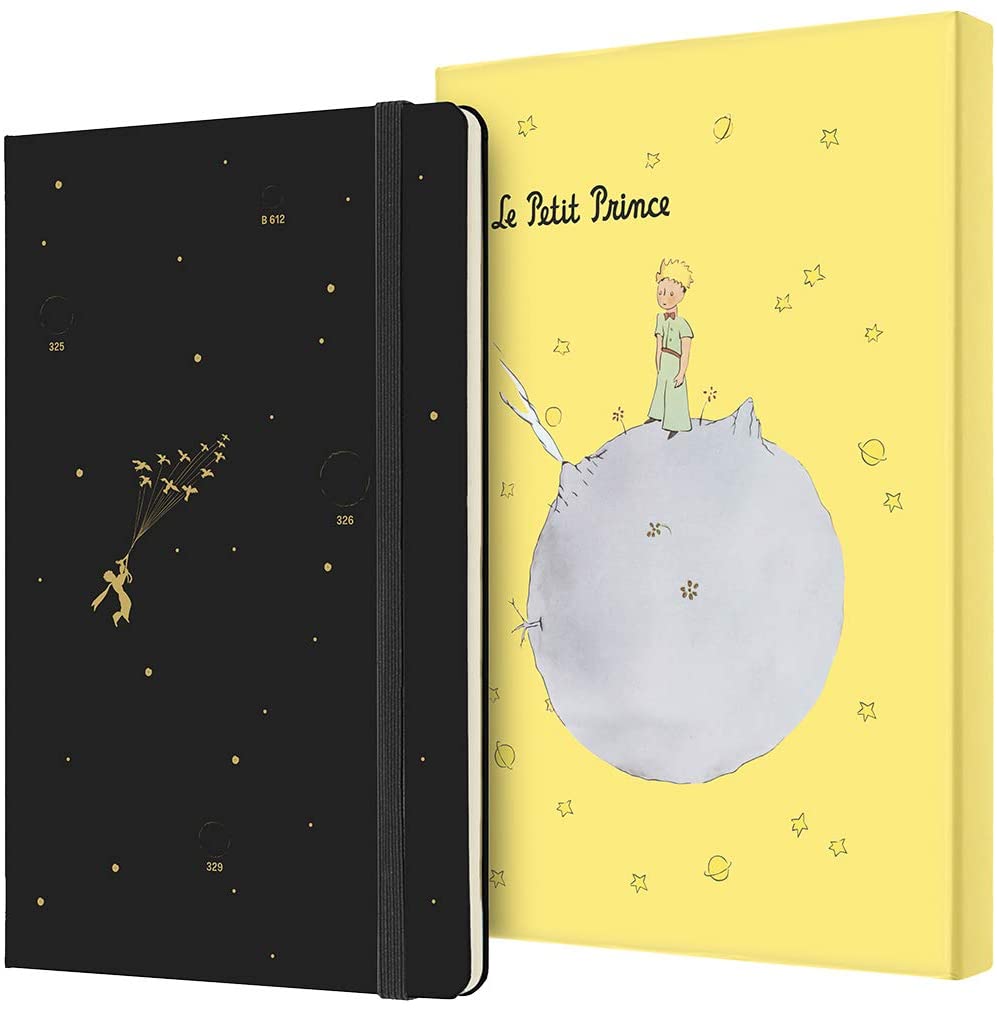 картинка Записная книжка Moleskine Limited Edition Le Petit Prince, (в линейку), Large (13x21 см), черная в желтой подарочной упаковке от магазина Молескинов