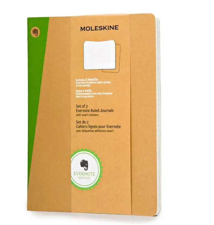 картинка Набор 2 блокнота Moleskine Evernote XLarge (19х2см), бежевый, в линейку, мягкая обложка крафт-картон от магазина Молескинов
