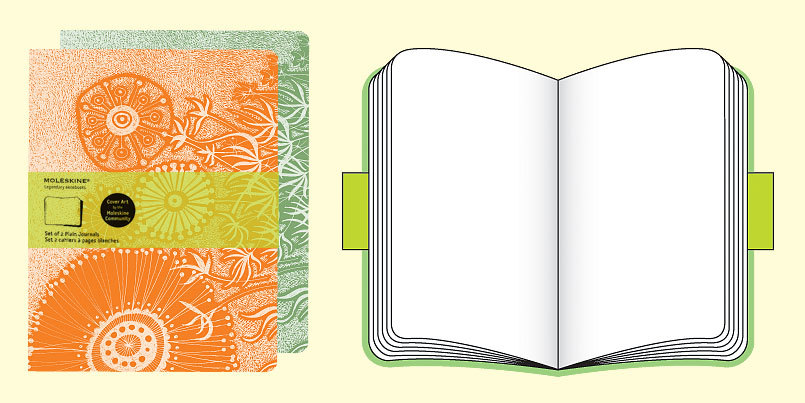 Записная книжка Moleskine Cover Art (Flower Fantasy, нелинованная, 2 шт.), Large (13х21см), оранжевая\зеленая