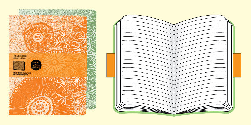 Записная книжка Moleskine Cover Art (Flower Fantasy, в линейку, 2 шт.), Letter (21,5х28см), оранжевая\зеленая