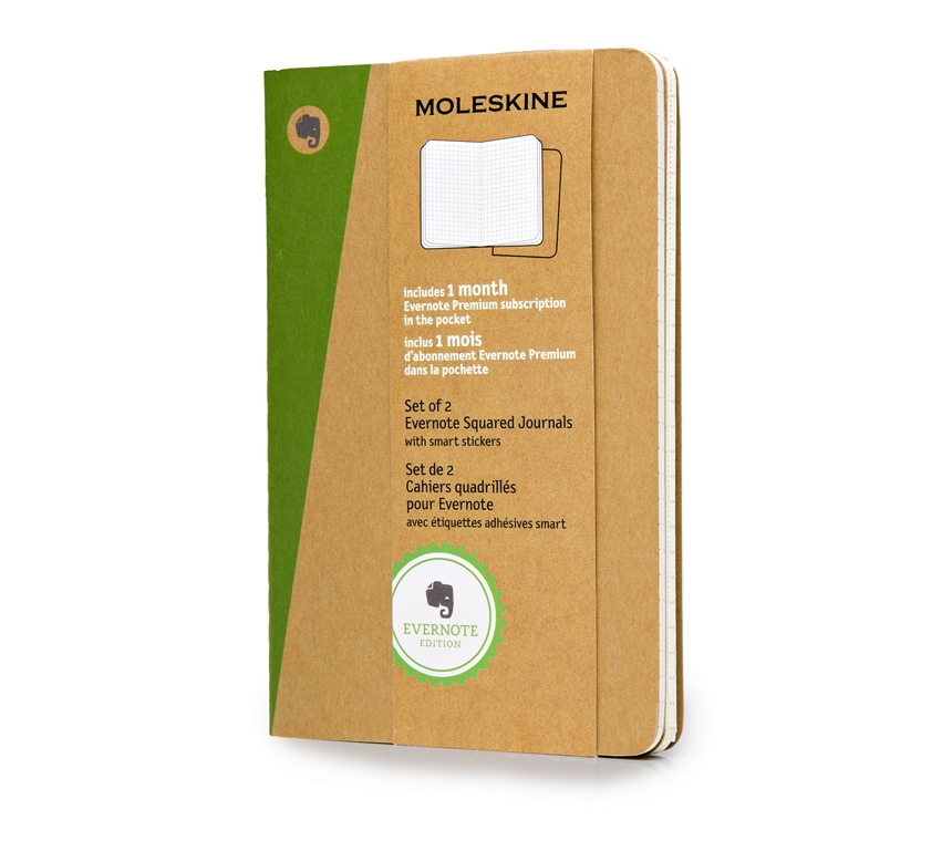 картинка Набор 2 блокнота Moleskine Evernote pocket (9х14см) ,бежевый, в клетку, мягкая обложка крафт-картон от магазина Молескинов