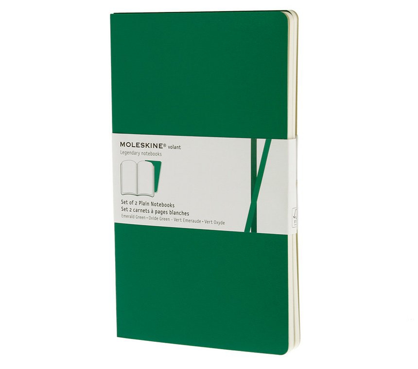 Записная книжка Moleskine Volant (нелинованная, 2 шт.), Large (13x21см), зеленая