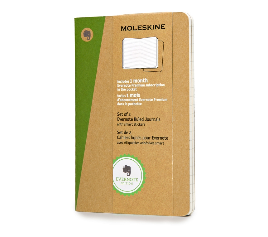 картинка Набор 2 блокнота Moleskine Evernote, pocket (9х14см) ,бежевый, в линейку, мягкая обложка крафт-картон от магазина Молескинов