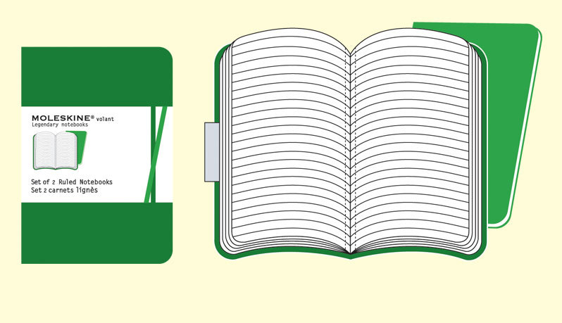 Записная книжка Moleskine Volant (в линейку, 2 шт.), Large (13х21см), зеленая
