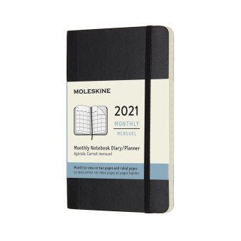 картинка Ежемесячник-планинг Moleskine Classic Soft (2021), мягкая обложка, Pocket (9x14 см), черный от магазина Молескинов