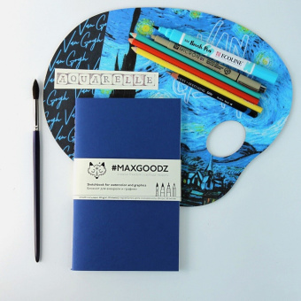 картинка Скетчбук для акварели и графики Maxgoodz Classic Aqua, А5 (13×21см), 20л, 250г/м2, Сшивка, Синий от магазина Молескинов