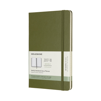 картинка Еженедельник Moleskine Classic (2017-2018), Large (13x21 см), зеленый хаки с тиснением имени на обложке от магазина Молескинов