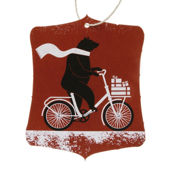 картинка Открытка Moleskine Ornament Card Cycling Bear, Large (11,5х17,5см), красная от магазина Молескинов