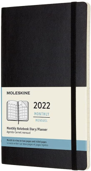 картинка Ежемесячник-планинг Moleskine Classic 2022 Soft (мягкая обложка), Large (13x21 см), черный от магазина Молескинов