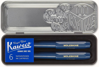 картинка Набор Moleskine x Kaweco Синий (перьевая ручка + шариковая ручка + 6 картриджей) в подар упаковке от магазина Молескинов