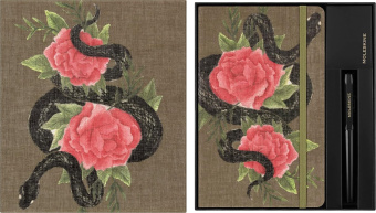 картинка Набор Moleskine X Kaweco LE (записная книжка Limited Edition Snake Roses, Large (13x21см) и черная шариковая ручка Kaweco) от магазина Молескинов