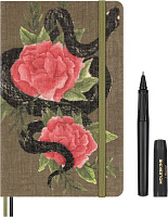 Набор Moleskine X Kaweco Limited Edition Snake Roses, записная книжка Large (13 x 21 см) и черная шариковая ручка Kaweco