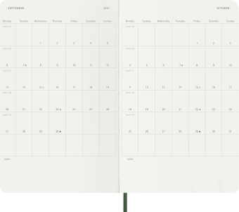 картинка Еженедельник 18 месяцев Moleskine Classic Soft (мягкая обложка),( 2026-2027), Large (13x21 см),  зеленый от магазина Молескинов