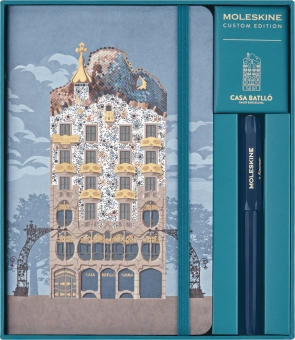 картинка Набор Moleskine Limited Edition Casa Batllo (записная книжка, в линейку, Large (13x21), голубая и шариковая ручка Kaweco, синяя) от магазина Молескинов