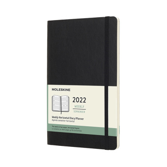 картинка Еженедельник Moleskine Classic 2022 Soft (мягкая обложка), горизонтальный блок, Large (13x21 см), черный от магазина Молескинов