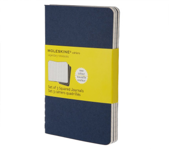 картинка Записная книжка Moleskine Cahier (в клетку, 3 шт.), Pocket (9х14см), синяя от магазина Молескинов